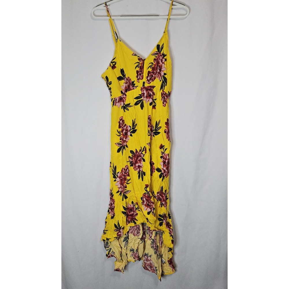 Pacific Vibes High Low Dress Womens XL Mustard Floral NEW Ruffle Boho Summer